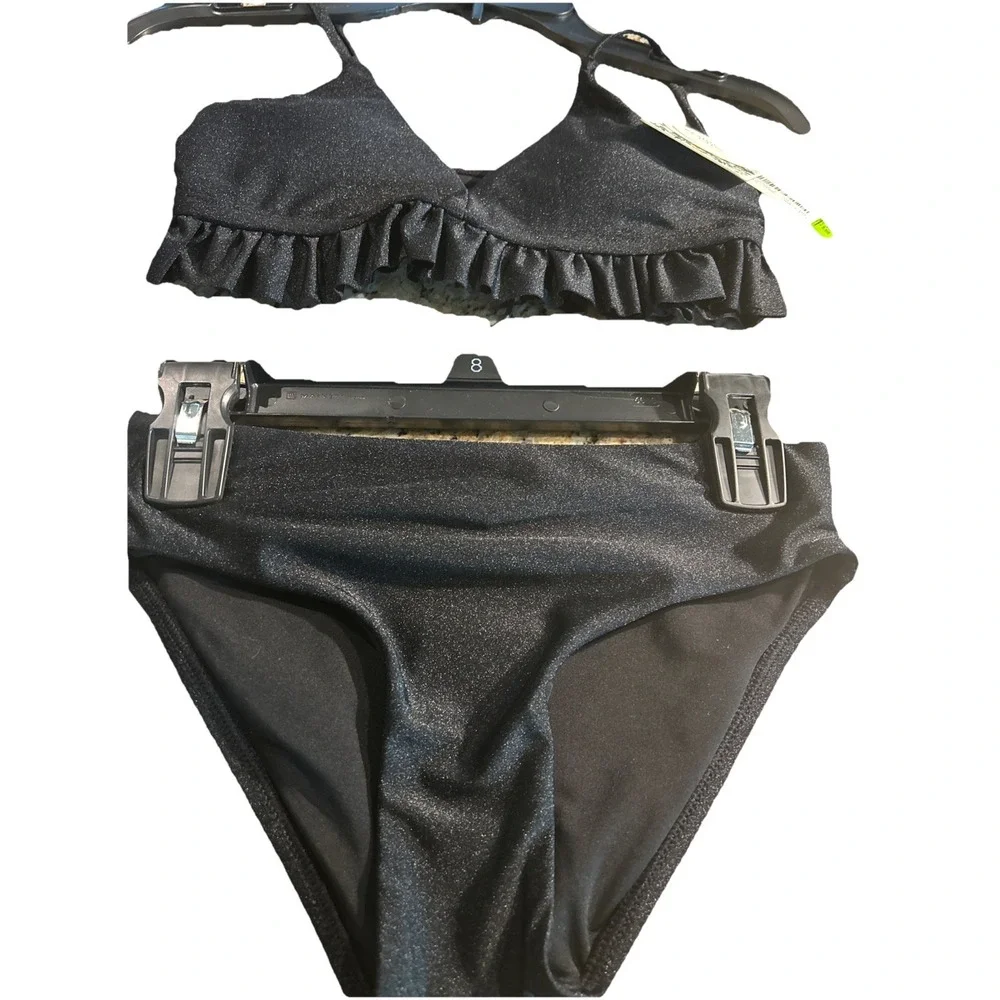 Chelsea & Violet Bathing Suit Girl's 8 Black 2 Piece Ruffle Swim Suit Bikini NWT